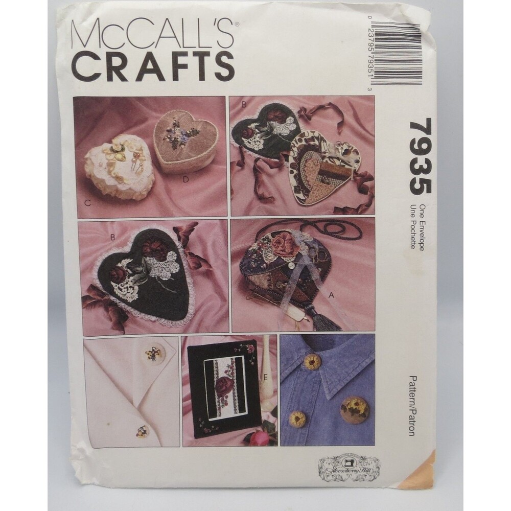 McCall's Crafts 7935 Heart Boxes Sachet Tool Caddy Embroidery 1990s